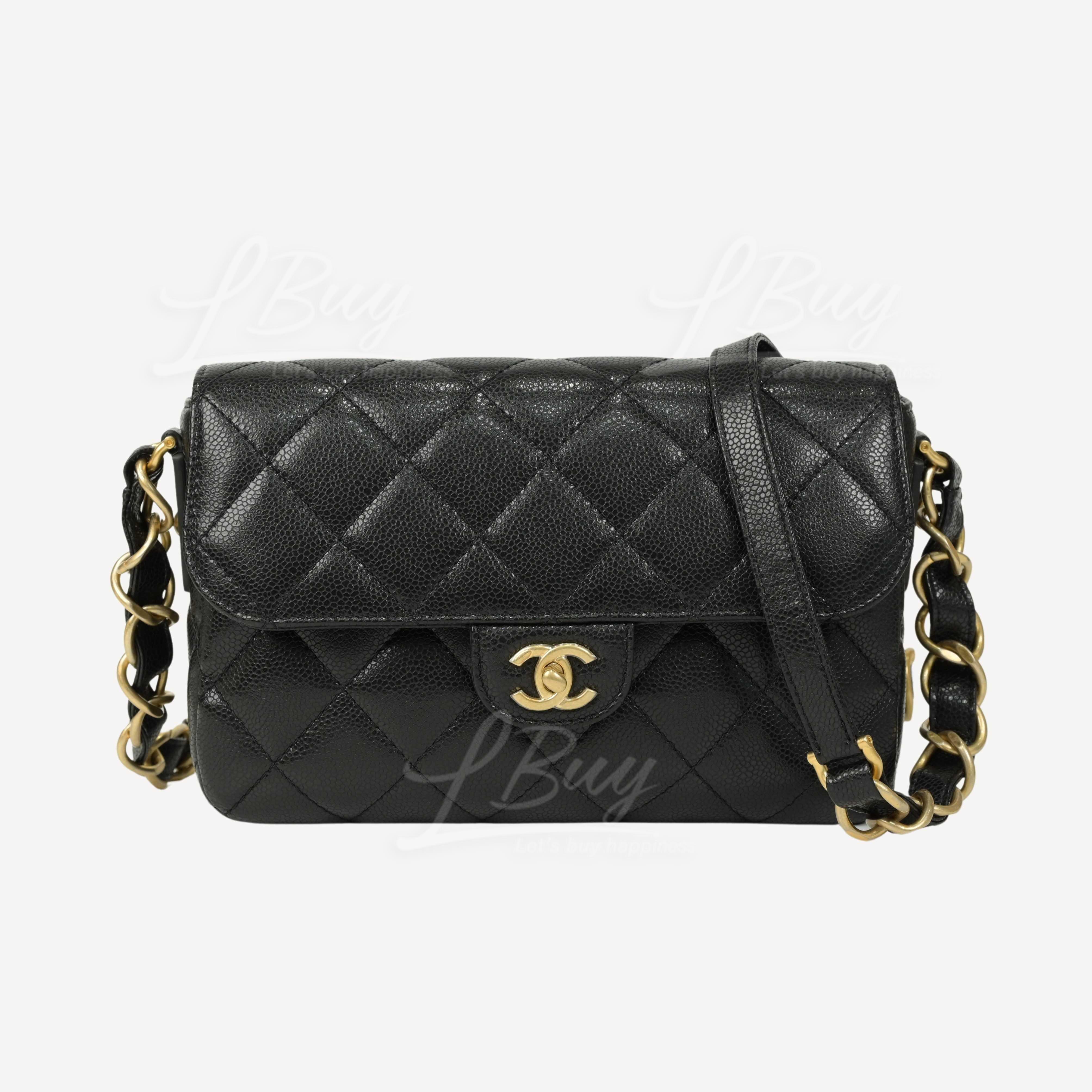 Chanel 粒紋小牛皮CC Logo 25cm黑色垂蓋手袋 AS3174