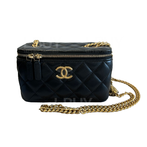 Chanel Vanity Case大CC Logo 黑色鏈帶長形化妝盒子