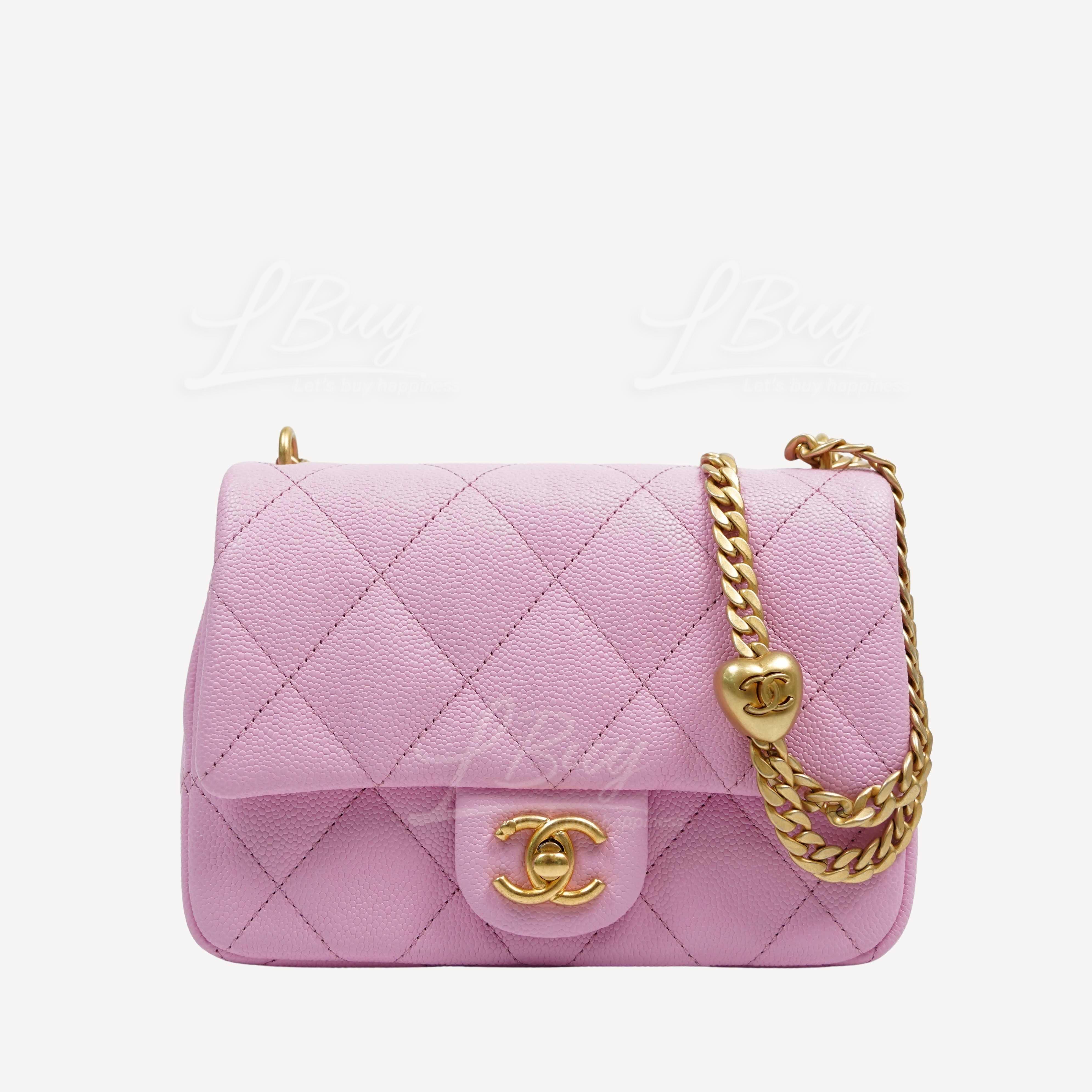 Chanel-Chanel 心心調節扣鏈帶CC Logo 20cm淺丁香紫粉垂蓋手袋AS3829