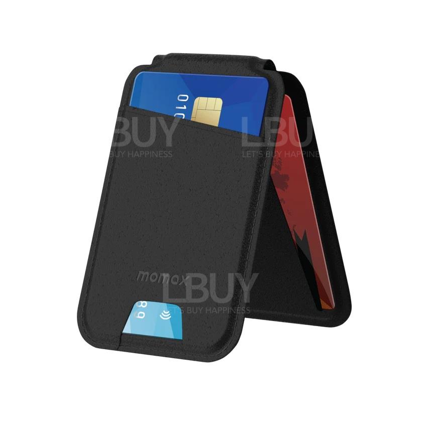 MOMAX 1-Wallet Magnetic Card Holder With Stand Black