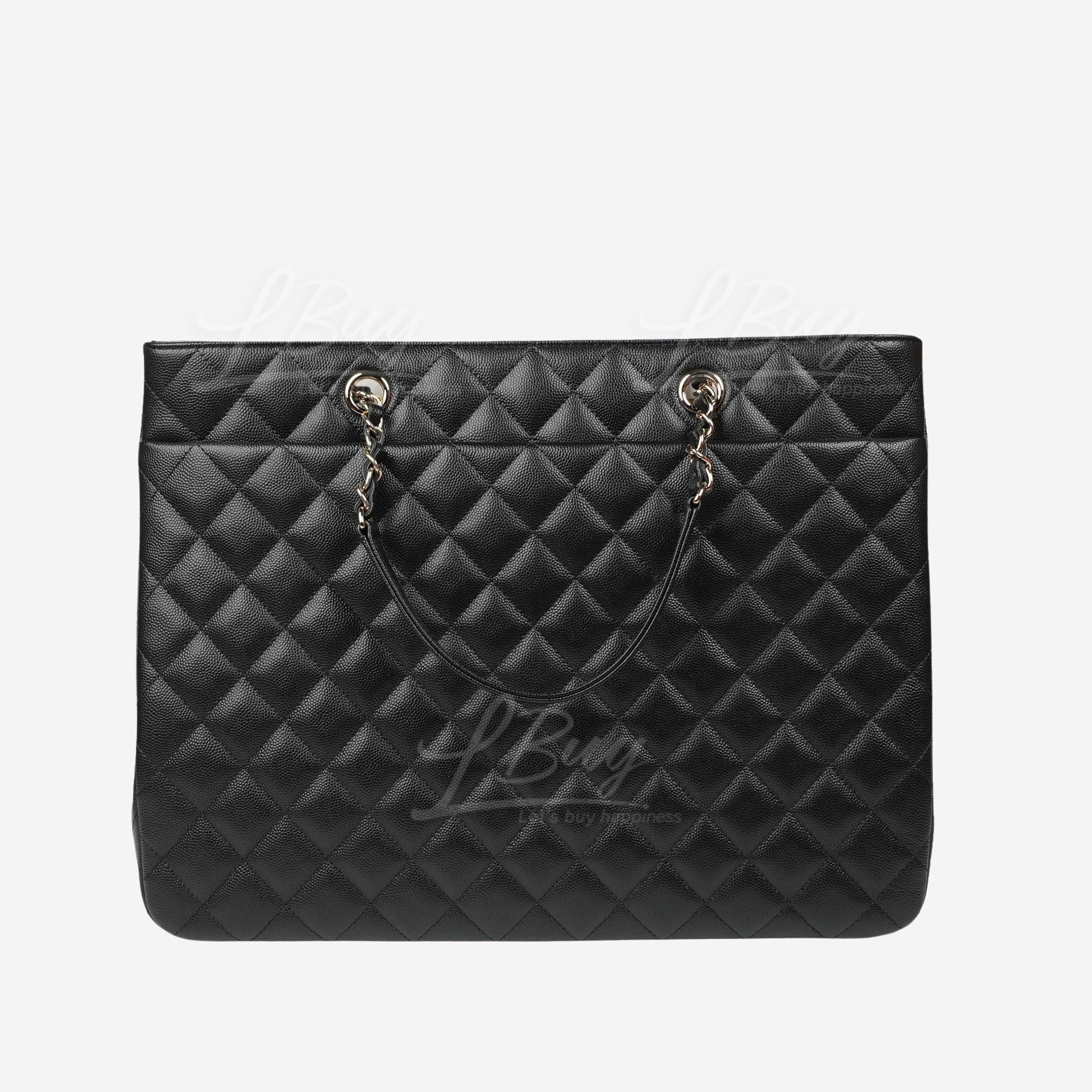 Chanel-Chanel Gold CC Logo Grained Calfskin Tote Bag Black