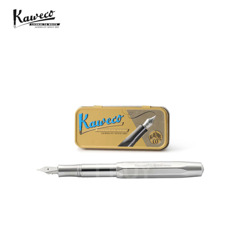 KAWECO AL运动系列铝制钢笔 配F笔尖 0.7mm 和原装礼盒 - 亮银色