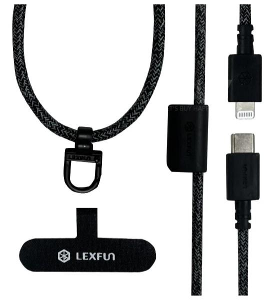 LEXFUN Power Sling Adjustable Charging Cable Phone Strap USB-C to lightning Black