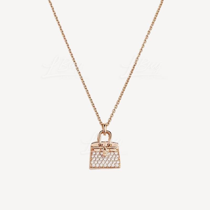 Hermes Amulettes Birkin Pendant Necklace Rose Gold Diamond Necklace 36 diamonds 0.36 ct