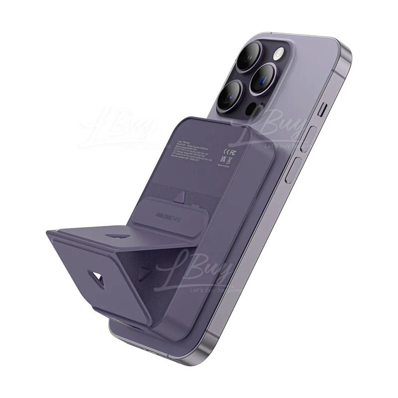 AMAZINGthing Thunder Pro Mag 10000mAh Magnetic Wireless Power Bank with Stand and Two Ports Purple