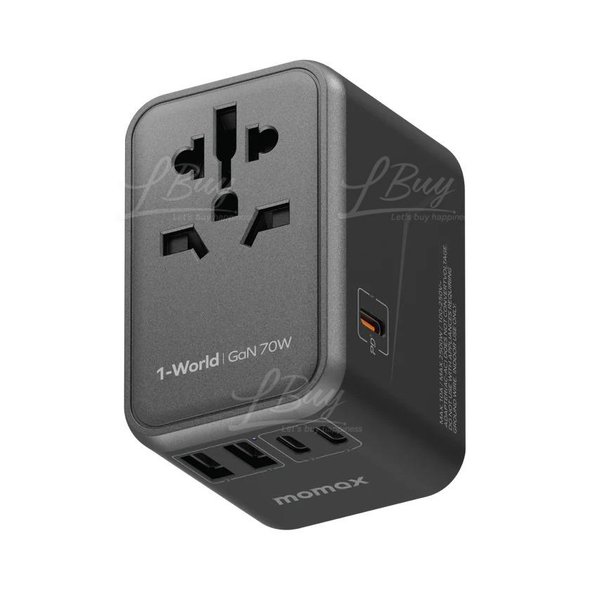 MOMAX 1-World 70W GaN 方便式旅行插座 黑