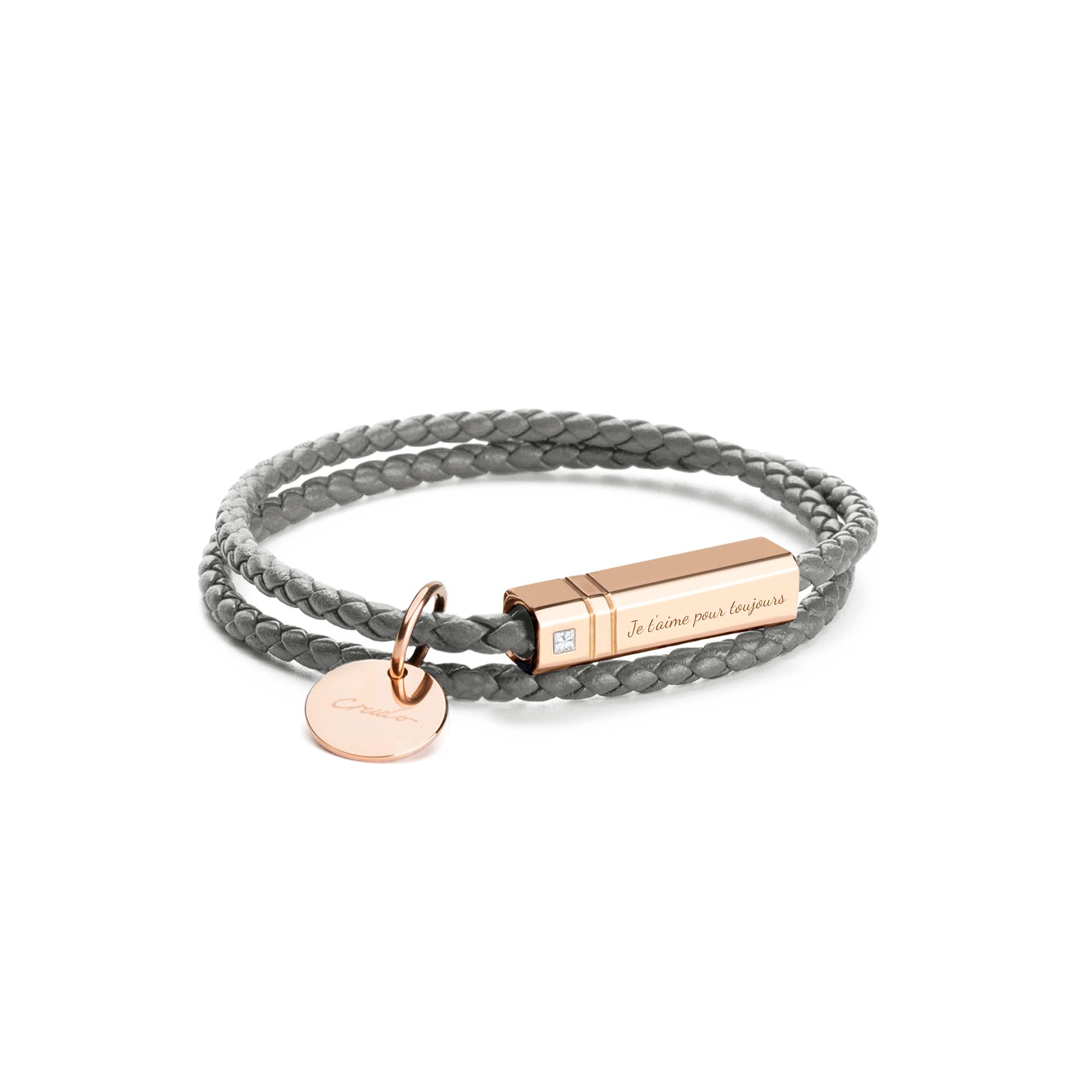 Ricordi Titanium Italian Leather Wrap Bracelet Stone Edition - Dolphin Grey (Moissanite  Rose Gold Titanium)