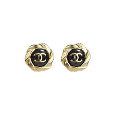Chanel Black and Gold Camellia CC Logo Clip-on Earrings AB9079