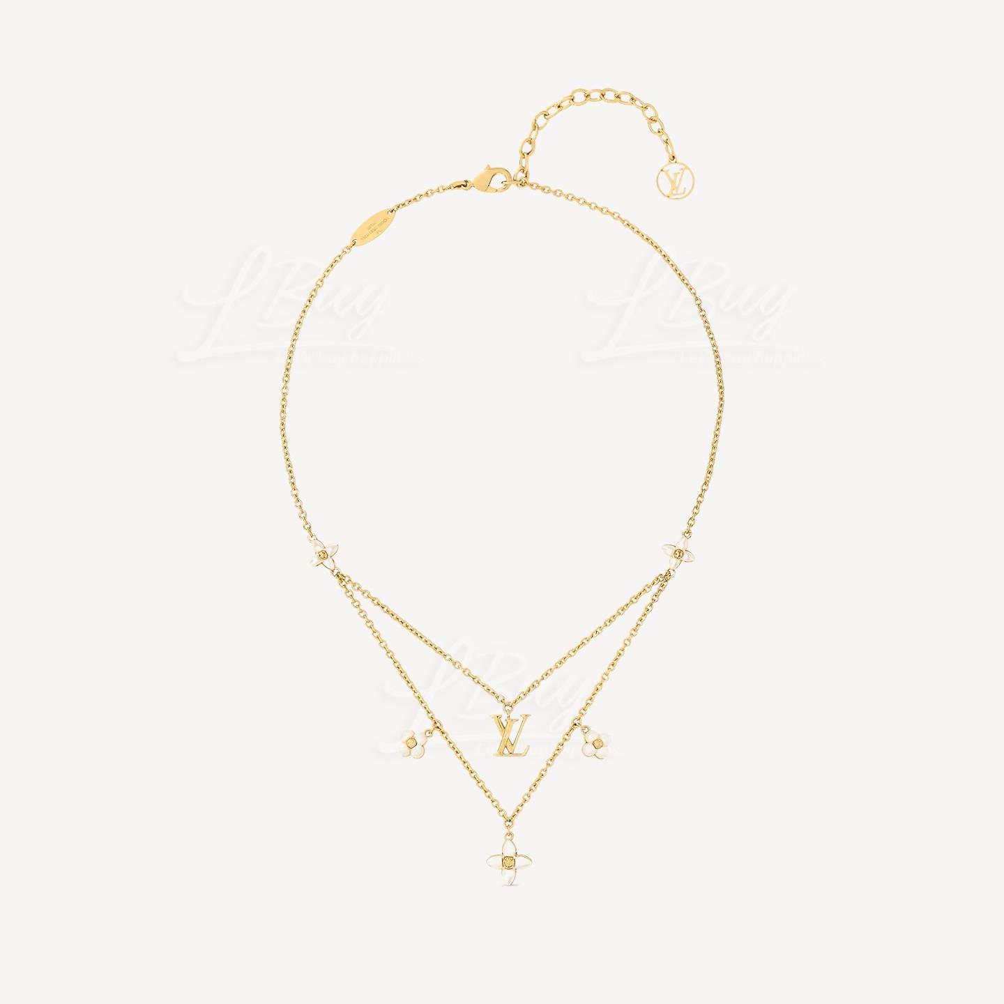 LV Floragram 珍珠Monogram花卉圖案配金色LV Logo 項鏈 M00981
