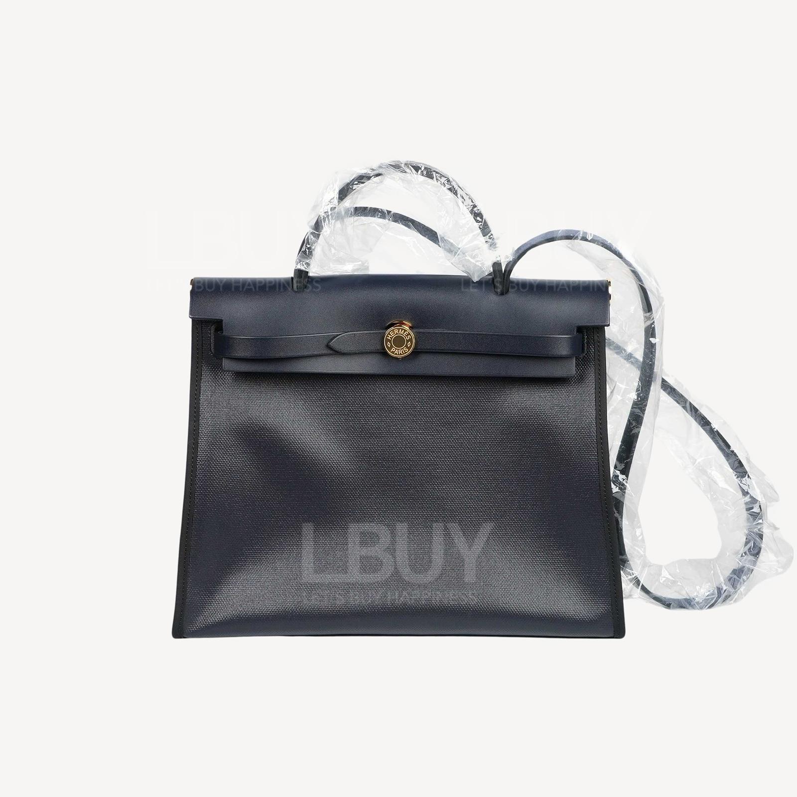 Hermes Herbag Zip 31 Bag 防水布料 外縫 黑藍色 本色 黑色 靛藍色 金扣