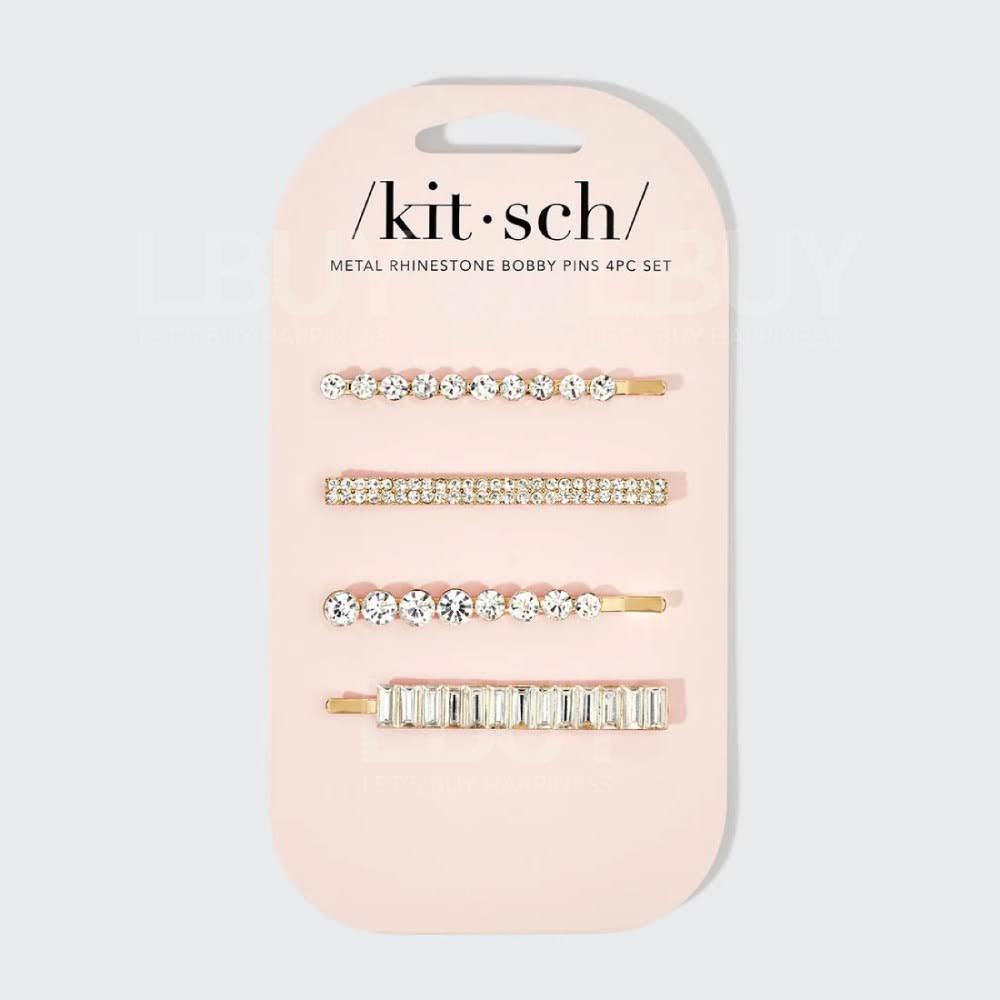 Kitsch Metal Rhinestone Assorted Bobby Pins 4pcs - Gold