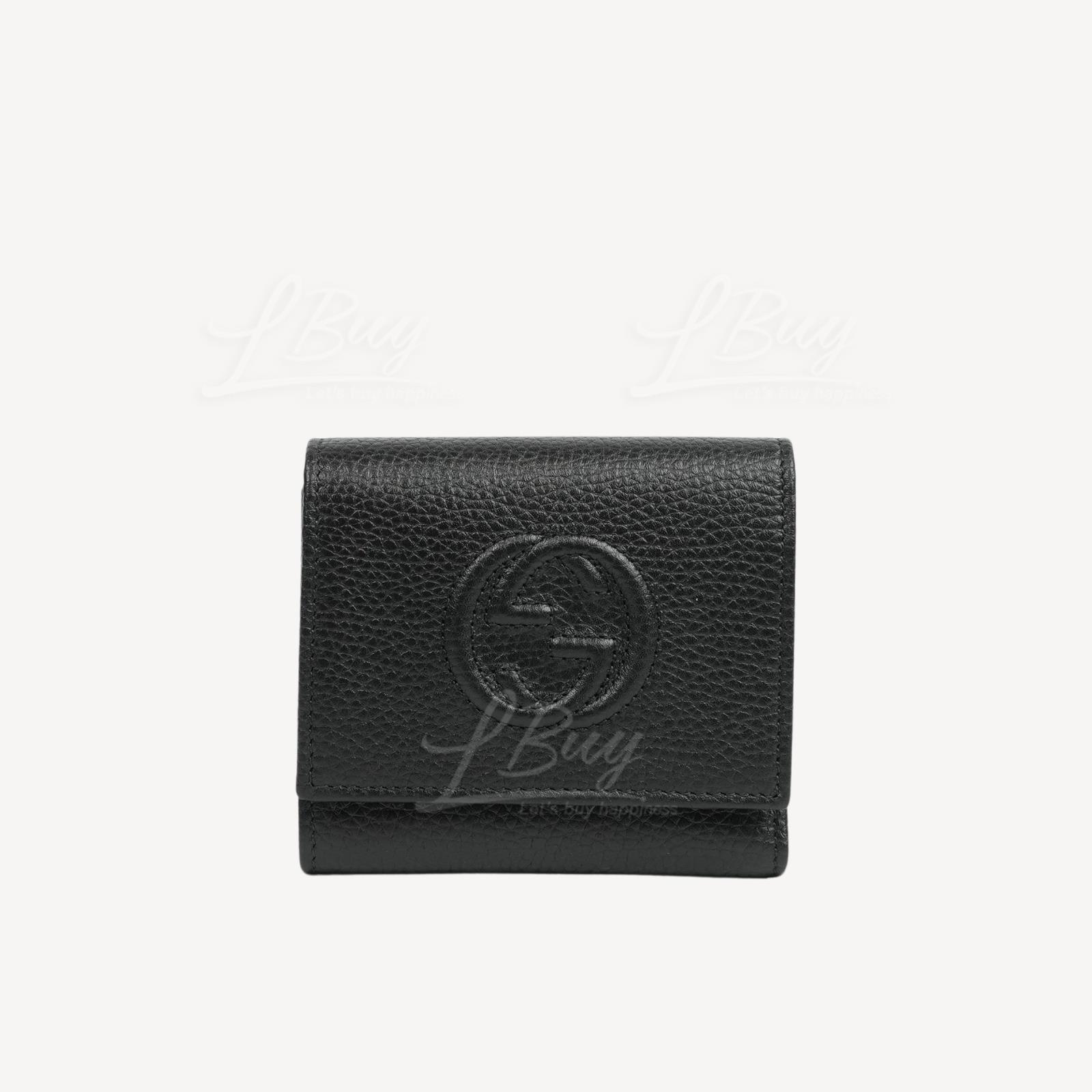 Gucci GG Logo SOHO系列三折式啪鈕款零錢卡包 黑色 598207