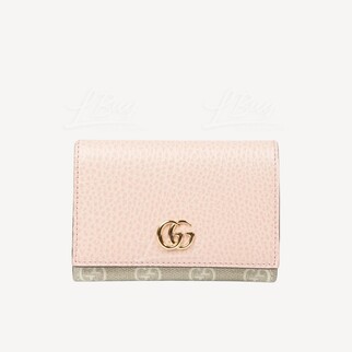 Gucci GG Logo MARMONT皮革卡片包 淺粉色 739525