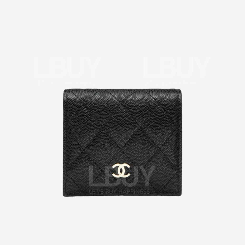 Chanel Black Grained Calfskin Gold CC Logo Bi-fold Wallet with Coin Purse AP3178