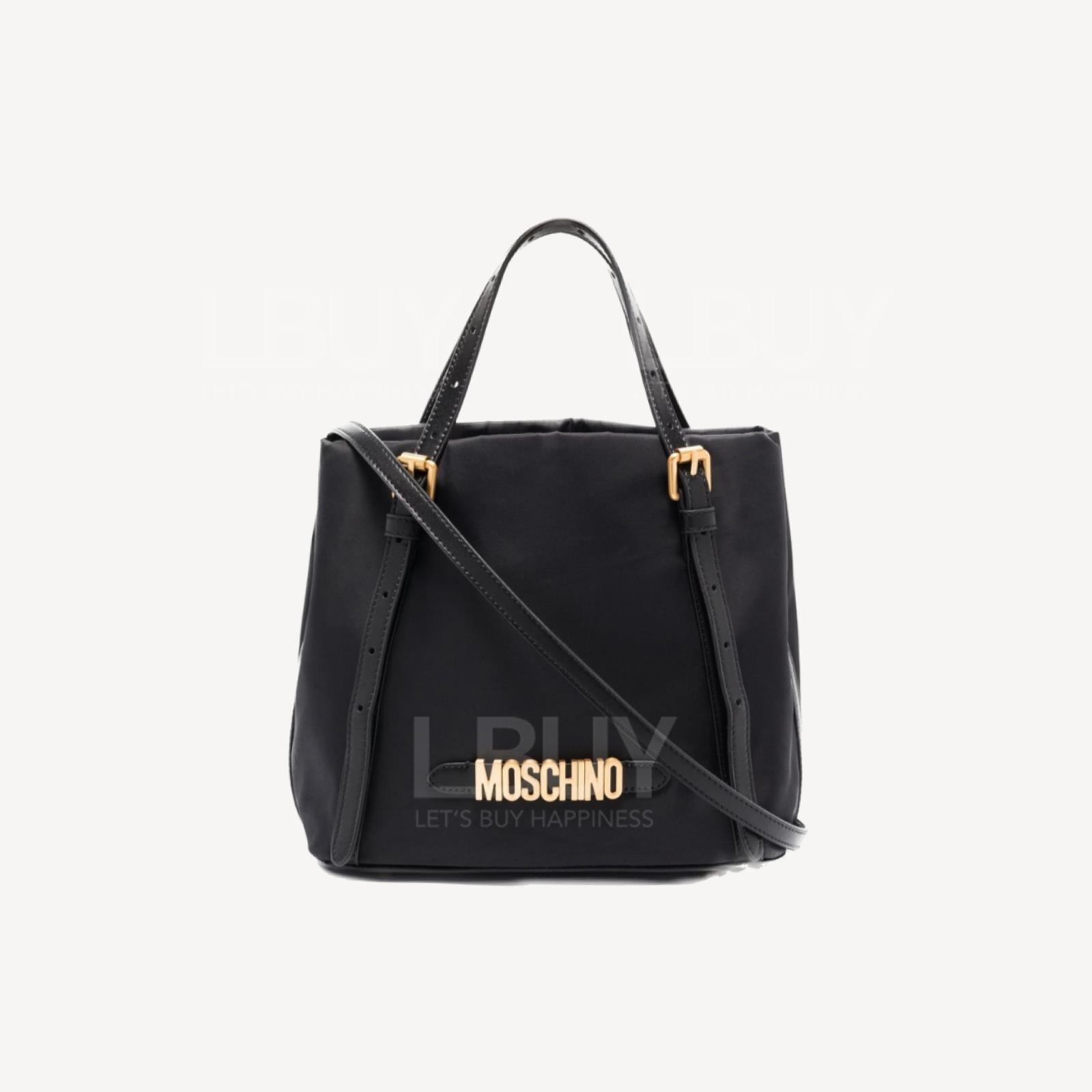 Moschino Logo 金屬牌托特包 黑色
