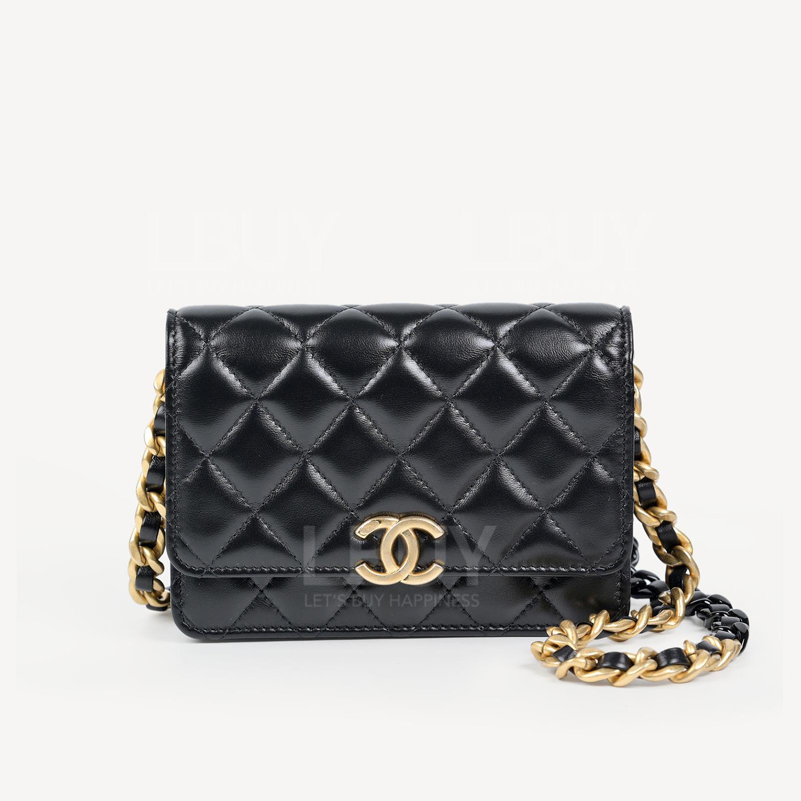 Chanel Black and Gold Chain Crossbody Bag Clutch with Chain AP2733