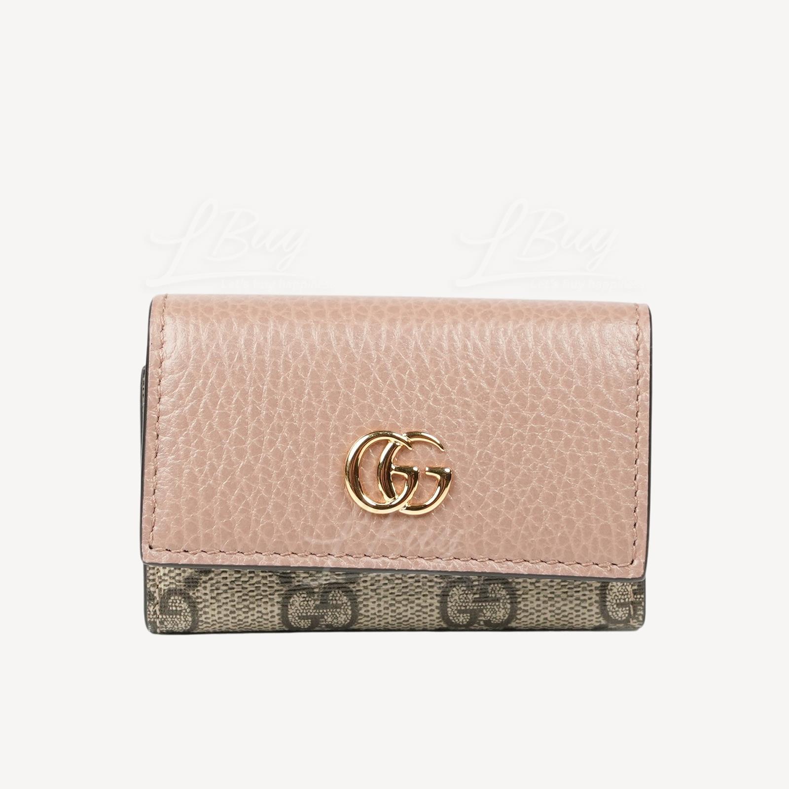 Gucci GG Logo MARMONT皮革鑰匙包 灰粉色 456118