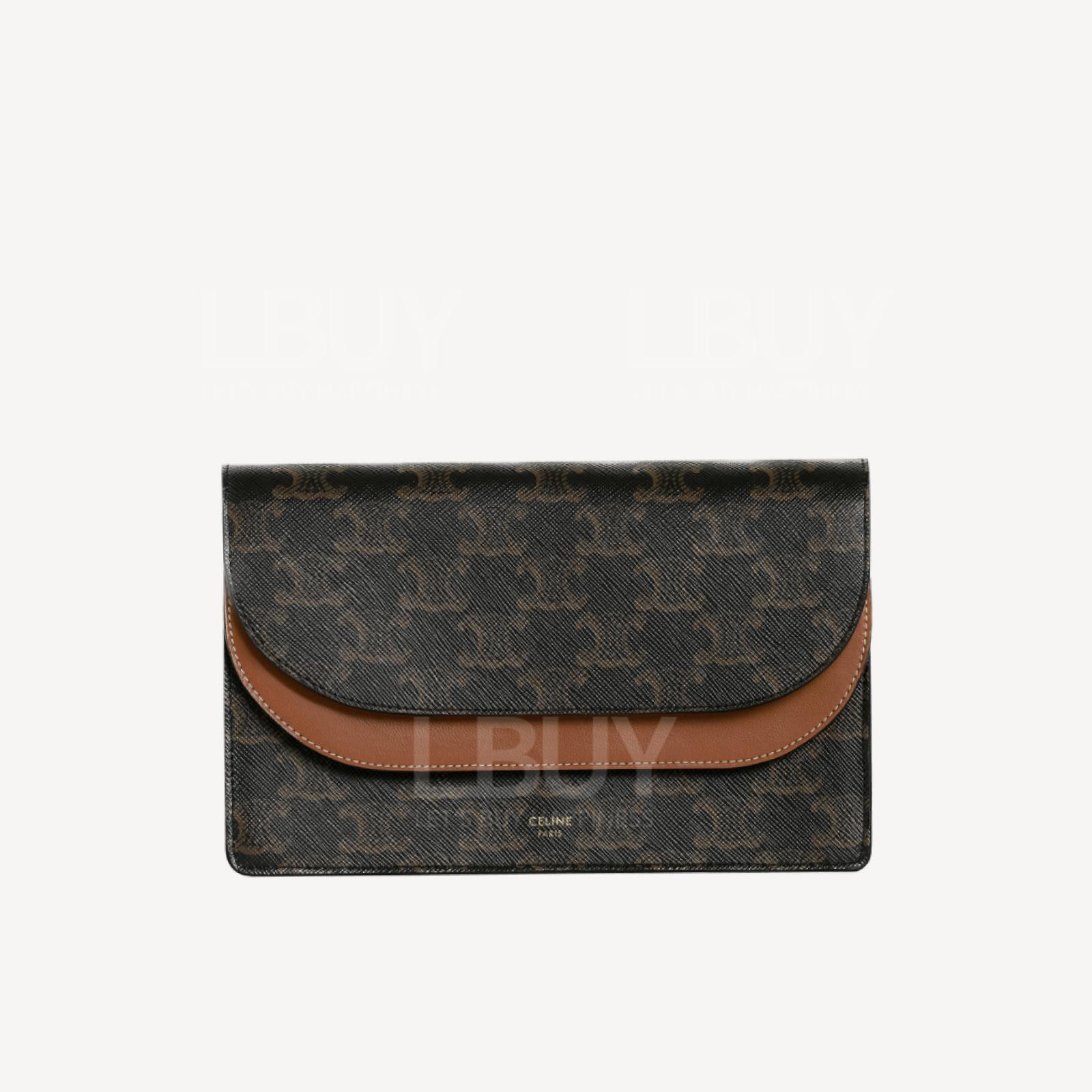 Celine Wallet On Strap In Triomphe Canvas And Smooth Lambskin Tan