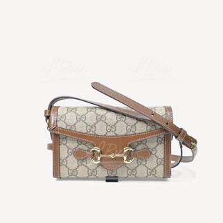 Gucci 馬銜扣1955 GG Supreme 帆布迷你袋斜揹袋 棕色 699296