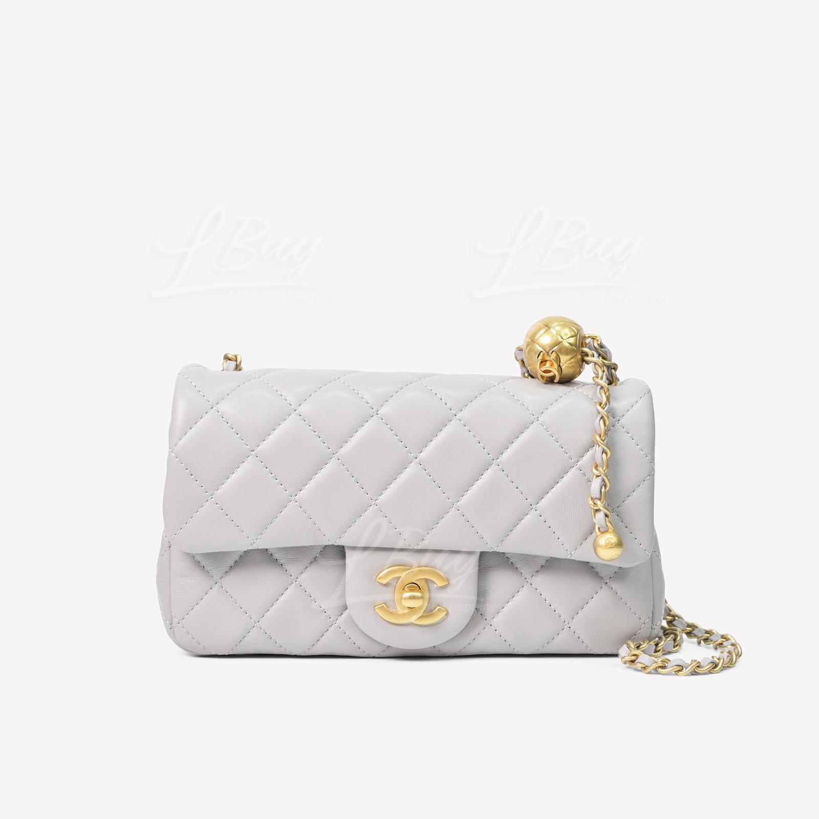 Chanel Flap Bag Handbag Light Grey 20cm AS1787