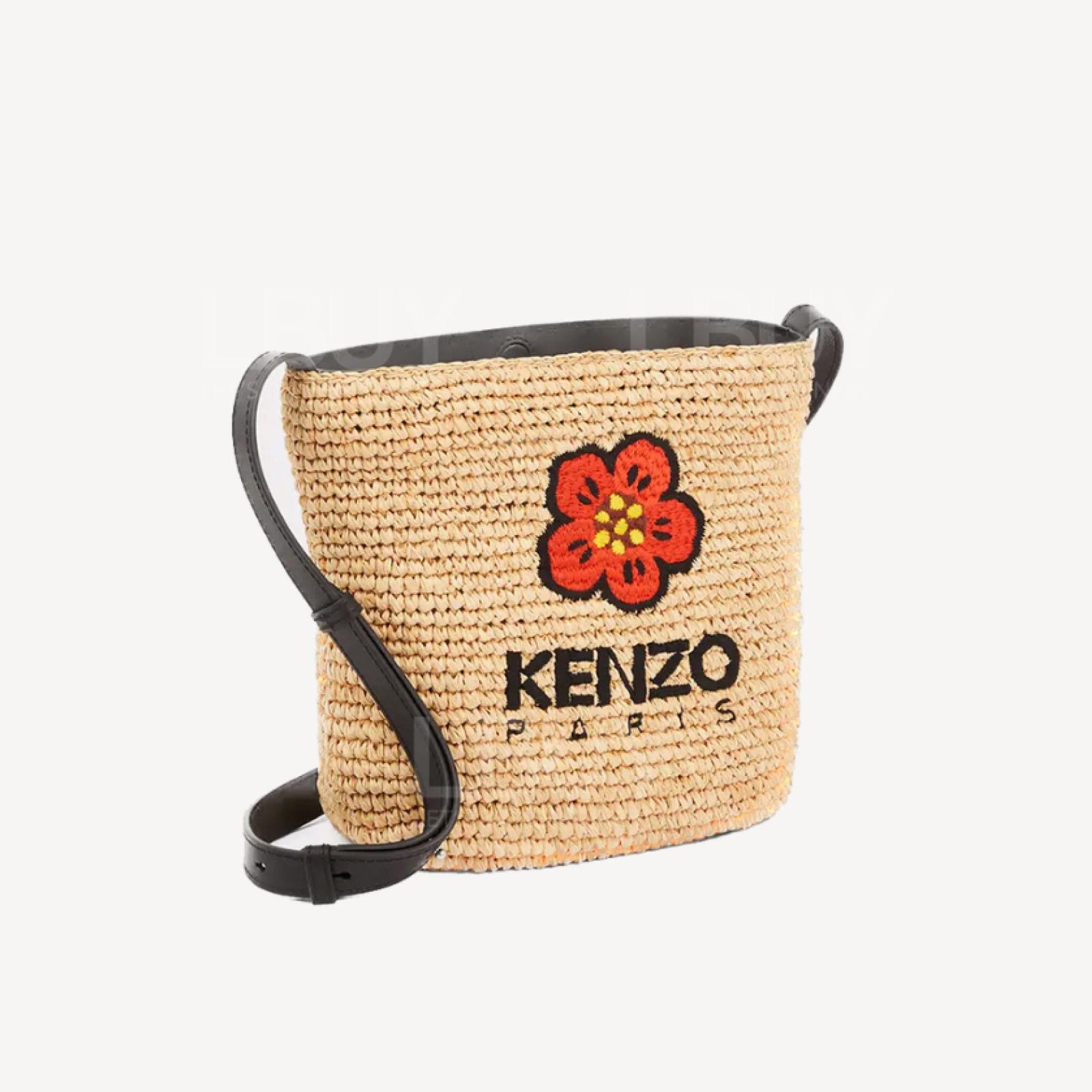Kenzo logo 印花編織拉菲草肩背包
