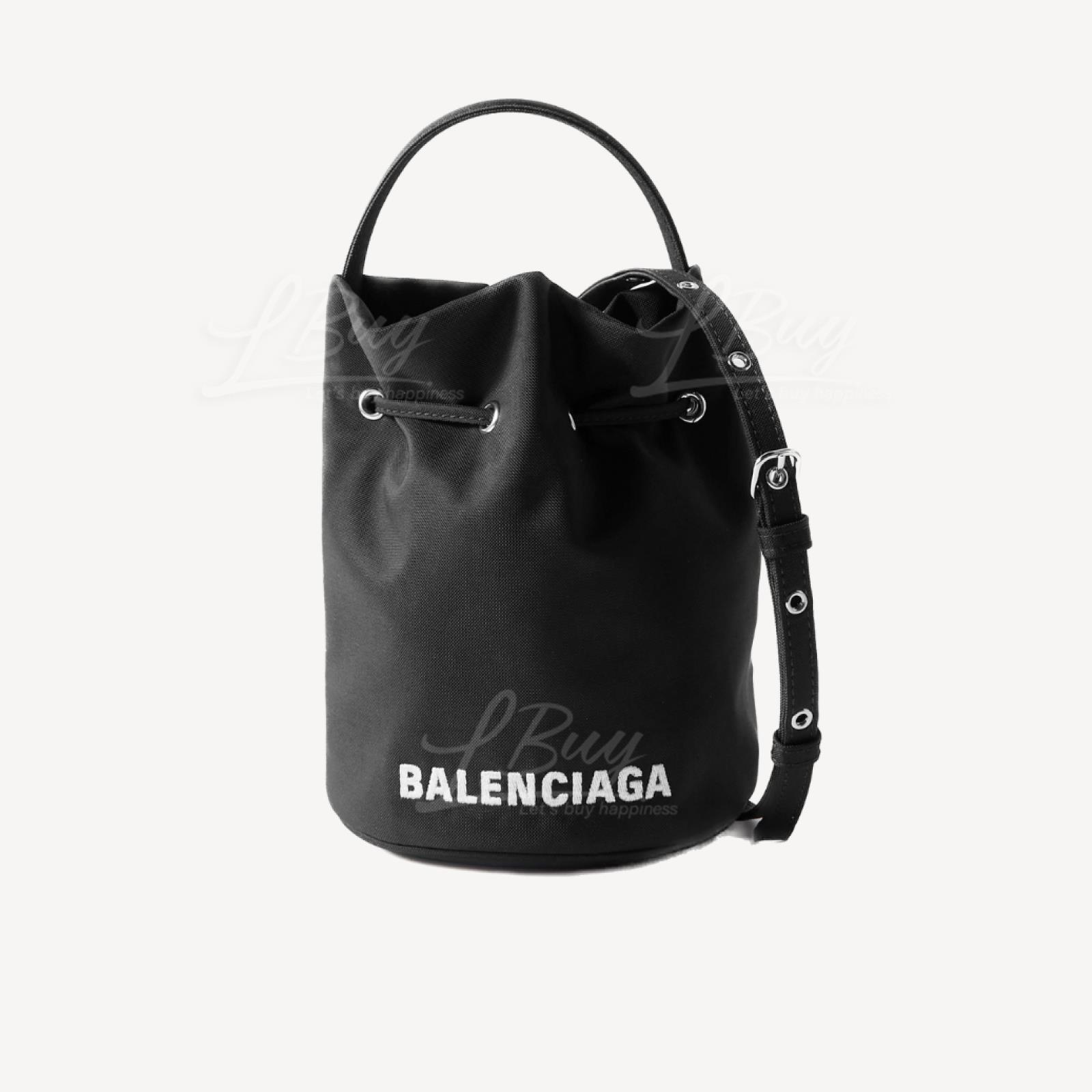 Balenciaga Wheel 白色Logo尼龙水桶包 斜孭袋 黑色 656682