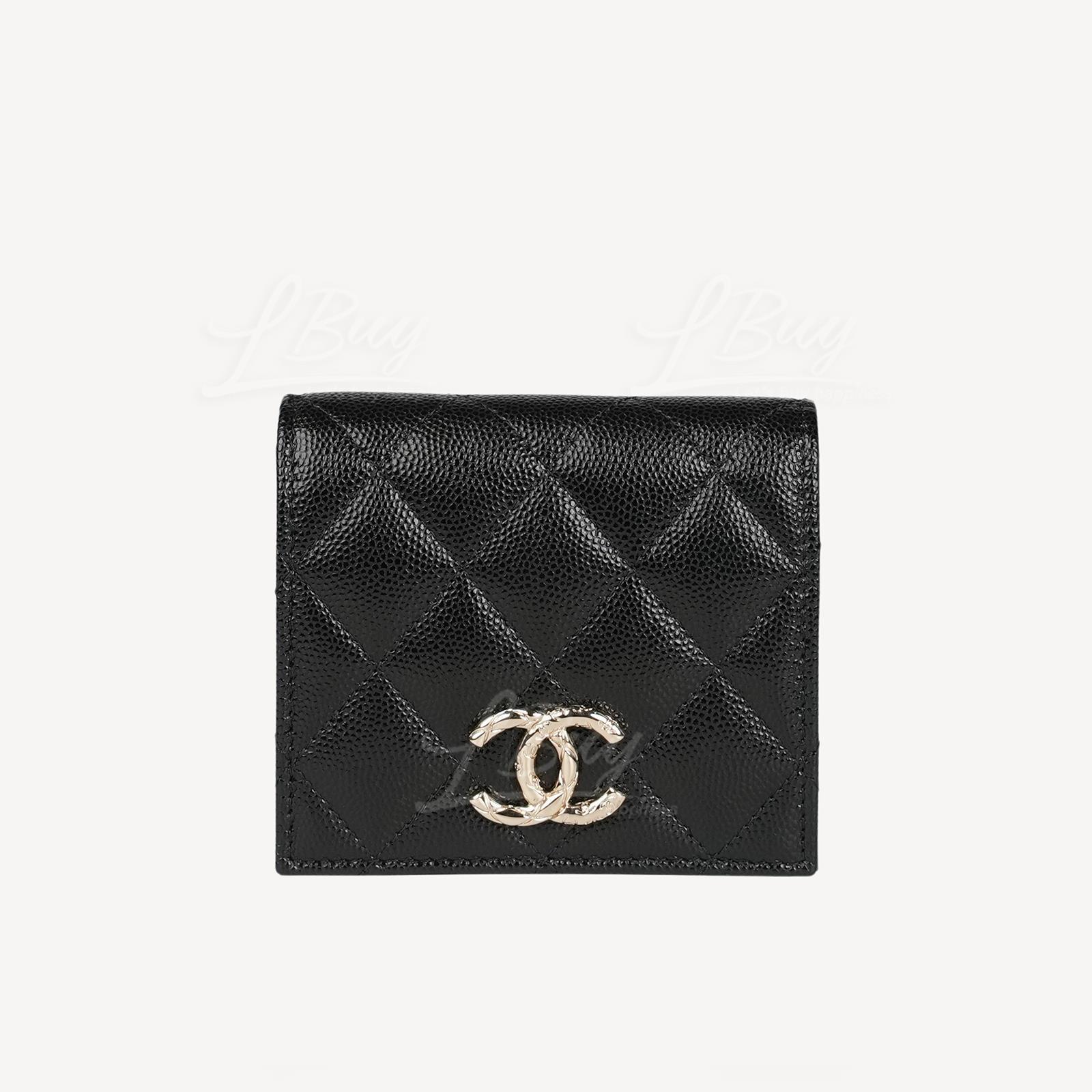 Chanel Gold CC Logo Grained Calfskin Short Wallet Black AP3974