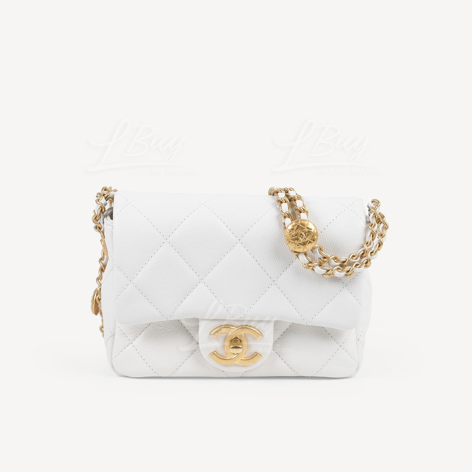 Chanel Gold Coin Chain 17cm White Flap Bag AS3368