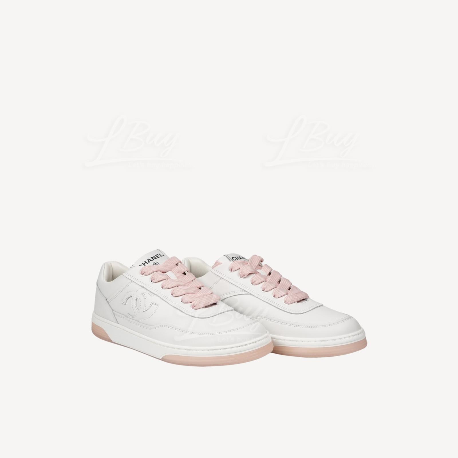 Chanel 白色CC Logo 白色并粉红色运动鞋 G39978B
