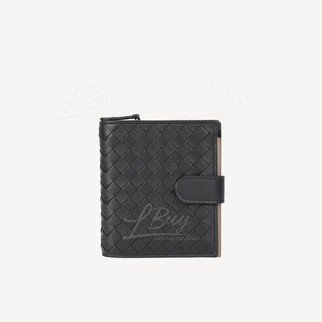 Bottega Veneta Black Woven Snap Button Short Wallet with Zip Coin Purse 121059