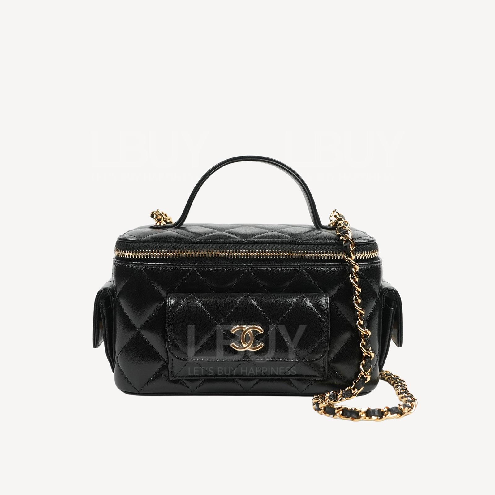Chanel Clutch With Gold Chain Pockets Black AP3017