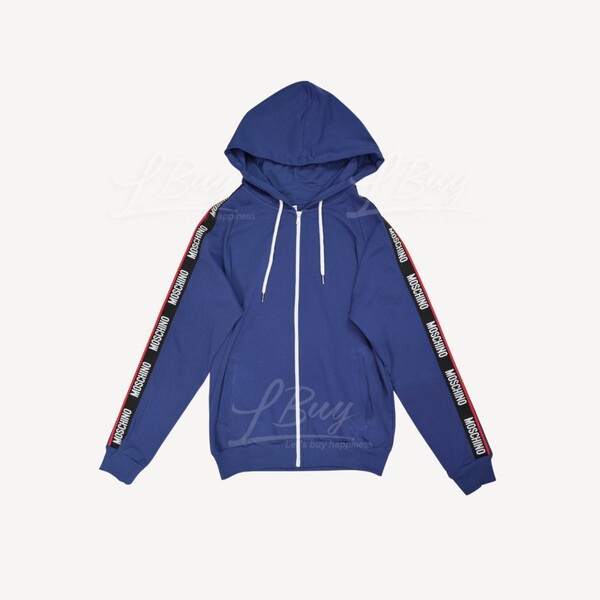 Moschino Underwear Shoulder Sleeves Red and White Trim Logo Blue Long Sleeve Hoodie Jacket