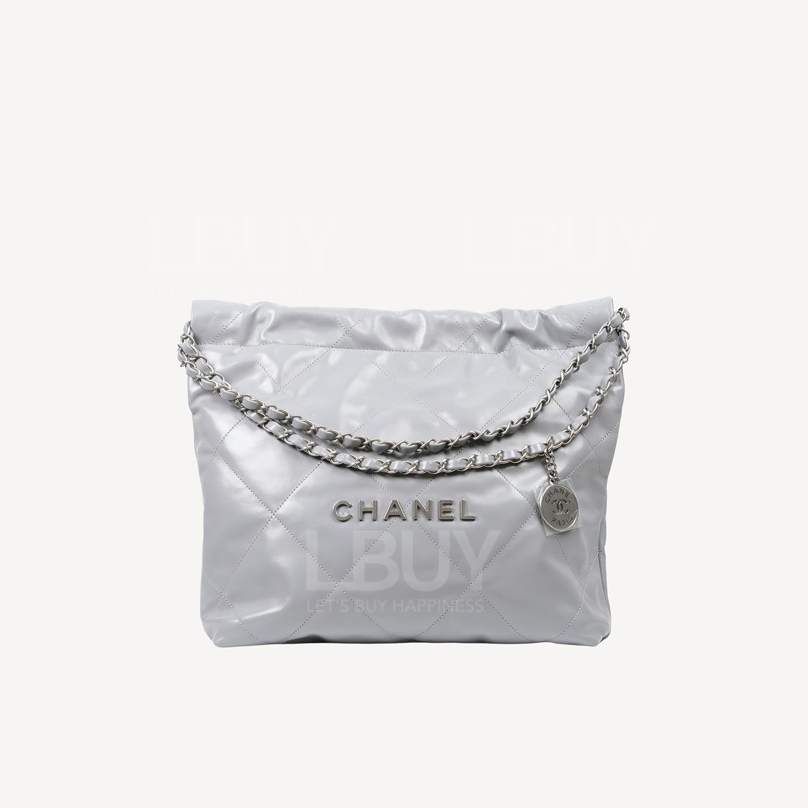 Chanel 22 Handbag Siver Logo Small Grey AS3260B