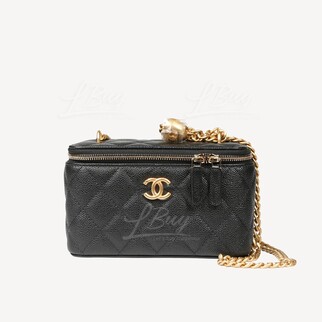 Chanel 心心調節扣鏈帶CC Logo 黑色化妝盒子 AP3204