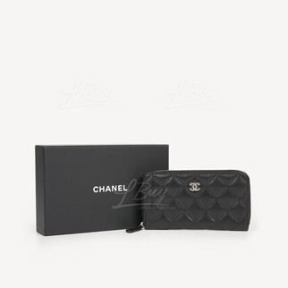 Chanel Classic Zip Around Wallet Black Gold CC Logo AP0226