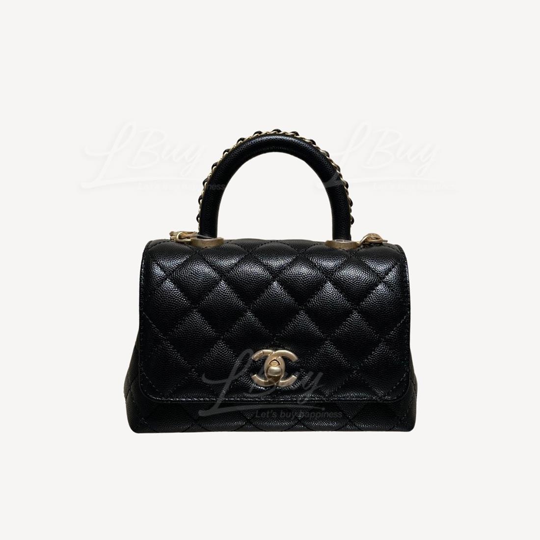 Chanel Mini Coco Handle 19cm Black Leather Chain Handle Flap Bag Handbag AS2215