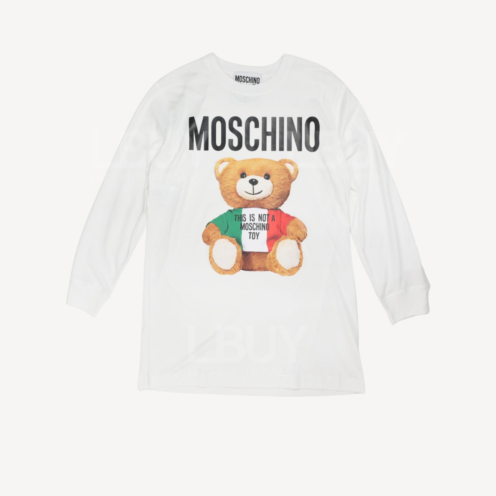 Moschino 意大利國旗泰迪熊 長袖T恤連衣裙 白色