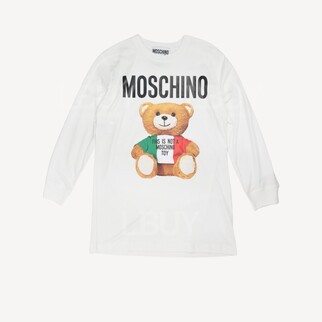 Moschino 意大利國旗泰迪熊 長袖T恤連衣裙 白色