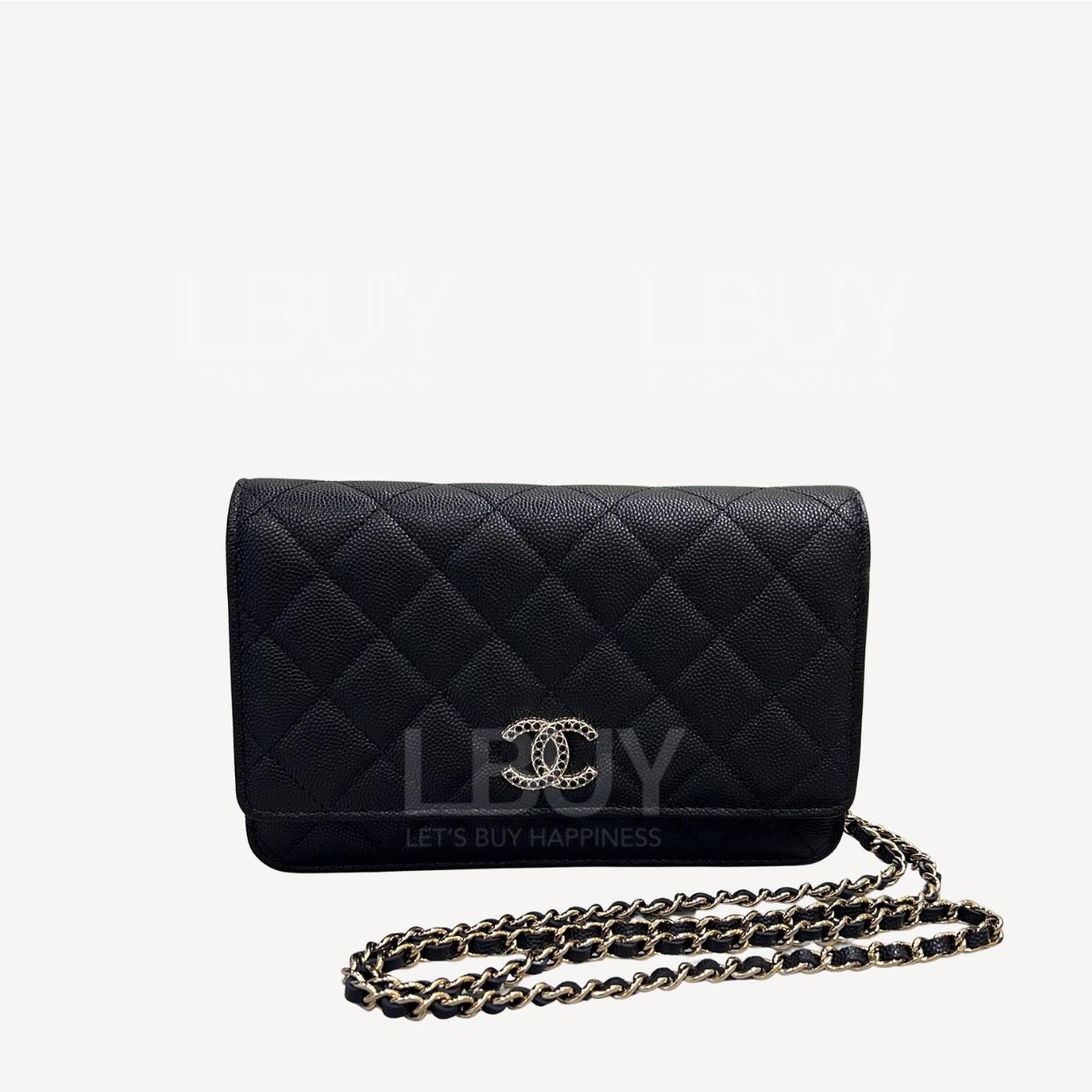 Chanel 黑鑽 CC Logo 荔枝牛皮WOC AP3395