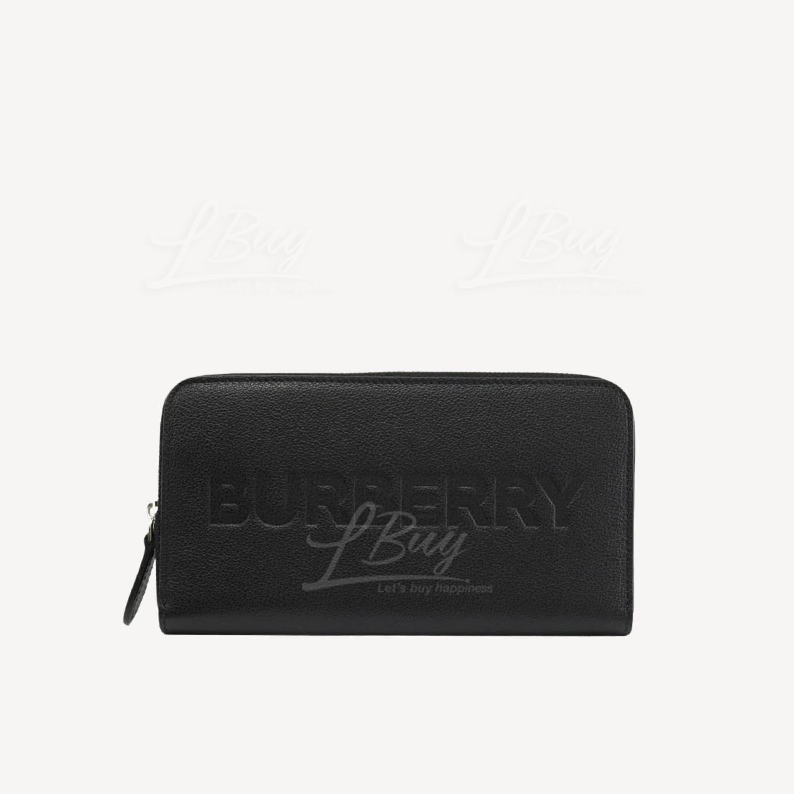 Burberry Elmore 印字Logo 皮革长型拉链银包 黑色 80528311