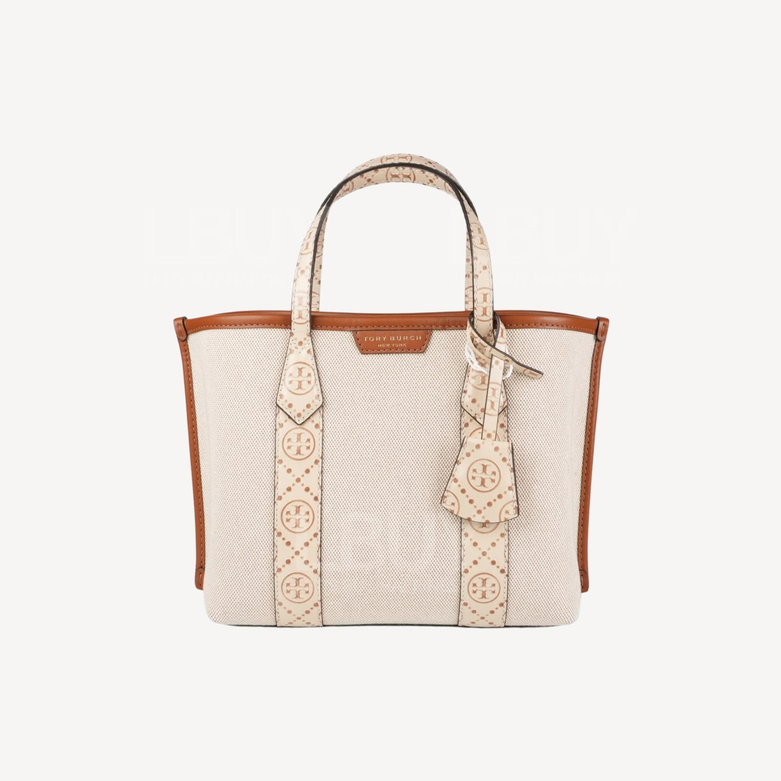 Tory Burch Small Perry Canvas Triple-Compartment Tote Bag New Cream 158635