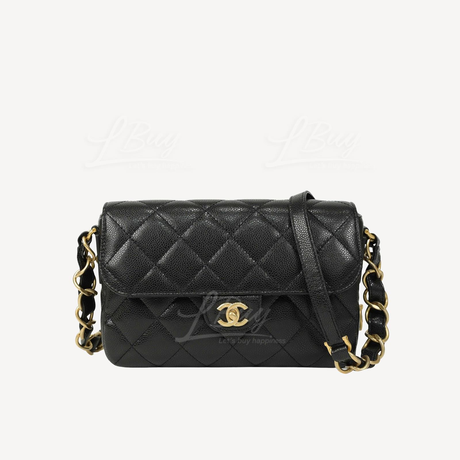 Chanel 粒紋小牛皮CC Logo 25cm黑色垂蓋手袋 AS3174