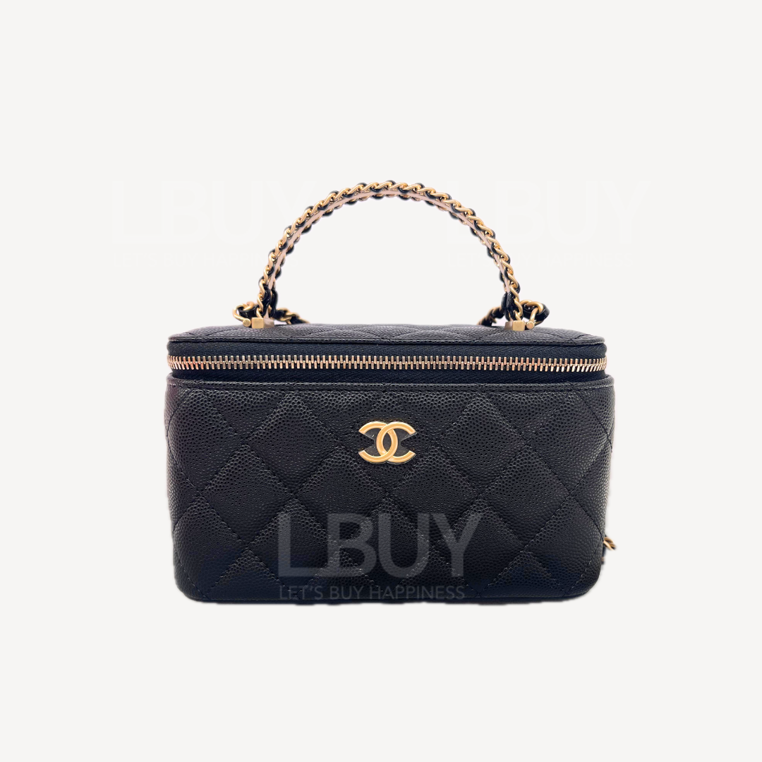 Chanel Vanity Case Leather Chain Top Gold Handle and Chain AP4064