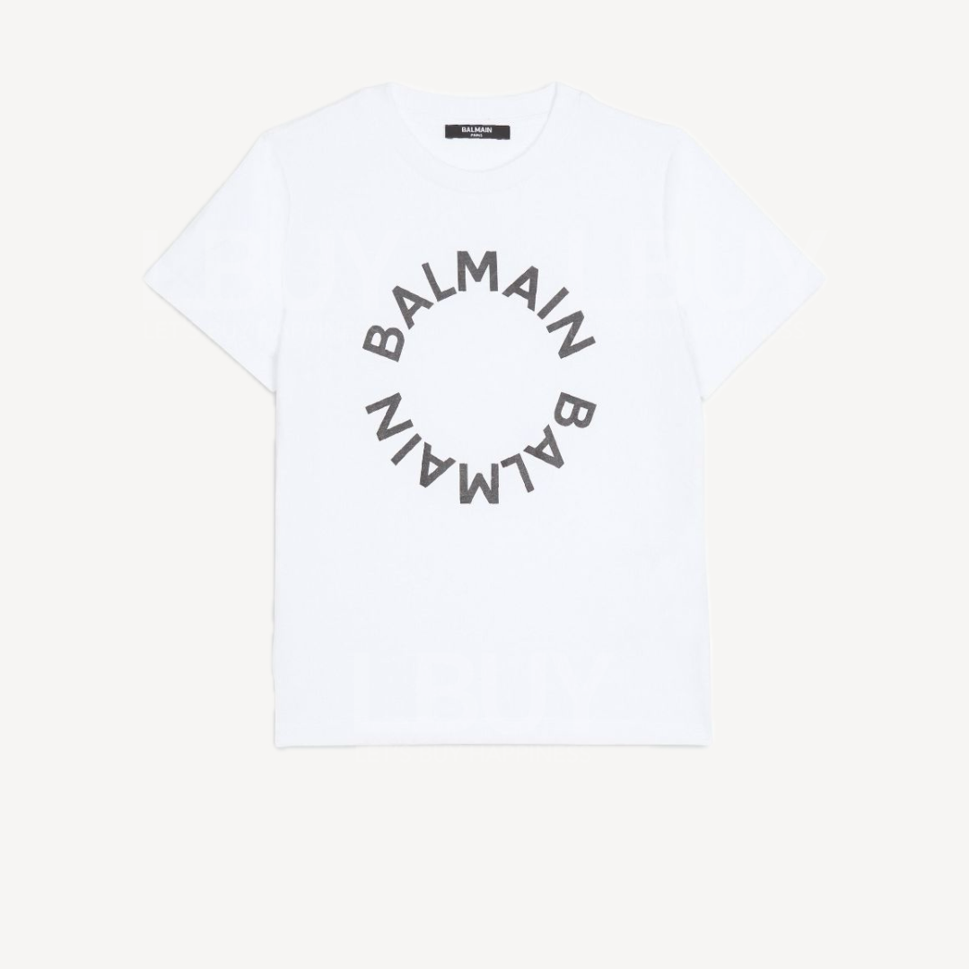 Balmain 黑色圓形Logo印花女裝短袖T恤 白色