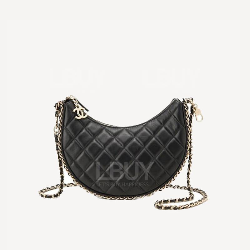 Chanel Black Leather Chain Moon bag Hobo Bag AS3917