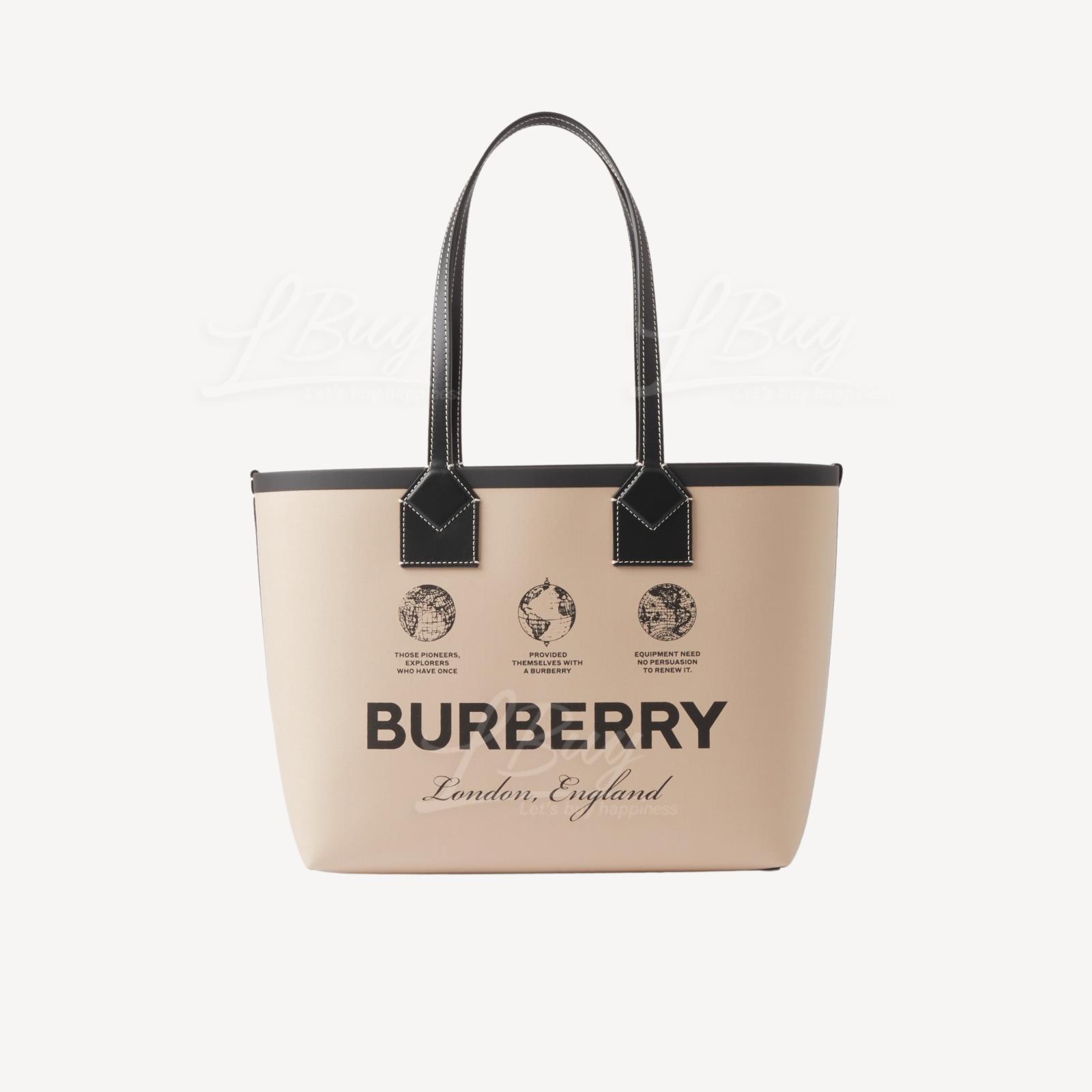 Burberry Logo印花小型帆布托特包 米色