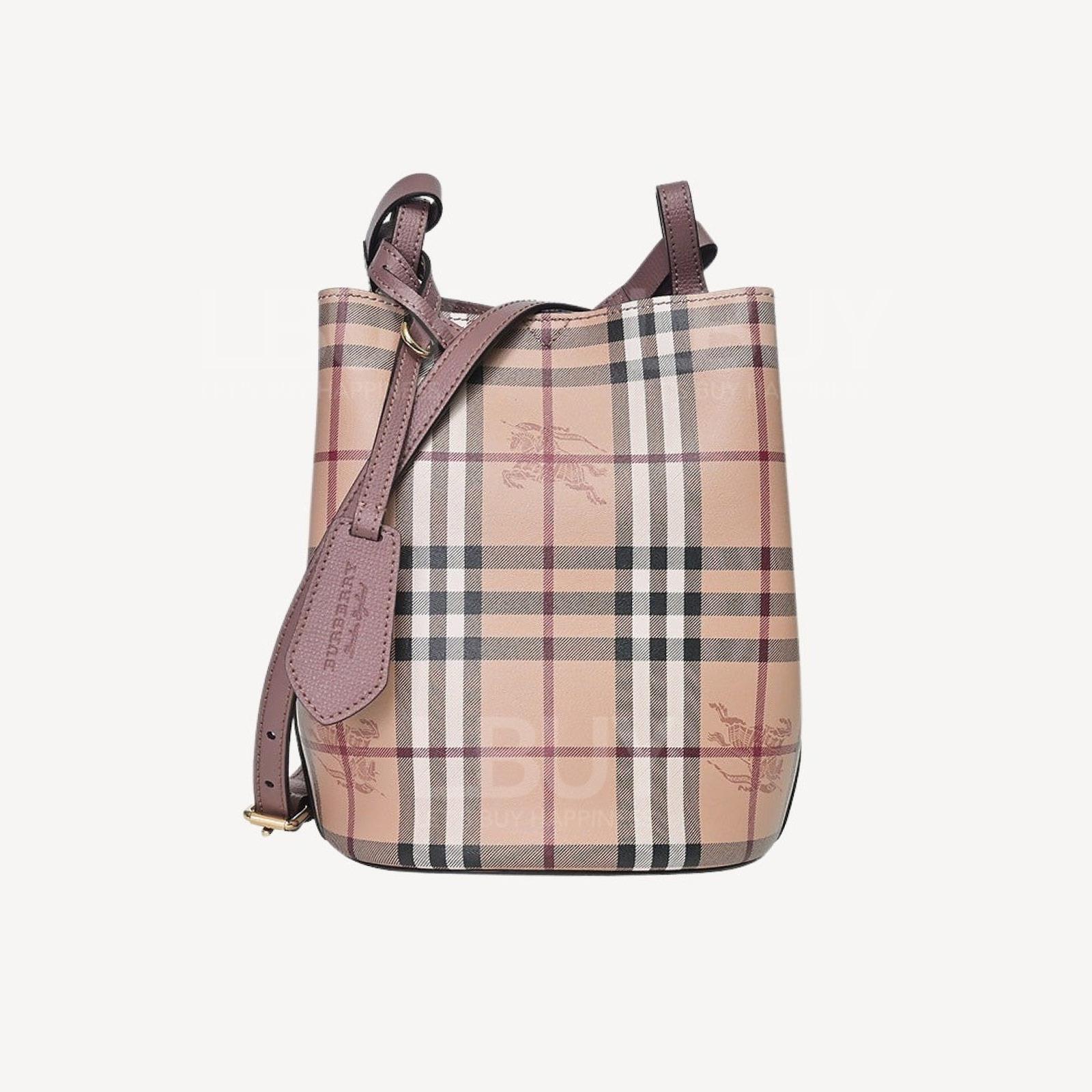 Burberry Classic Check Reversible Bucket Bag Crossbody Bag Beige and Dust Pink