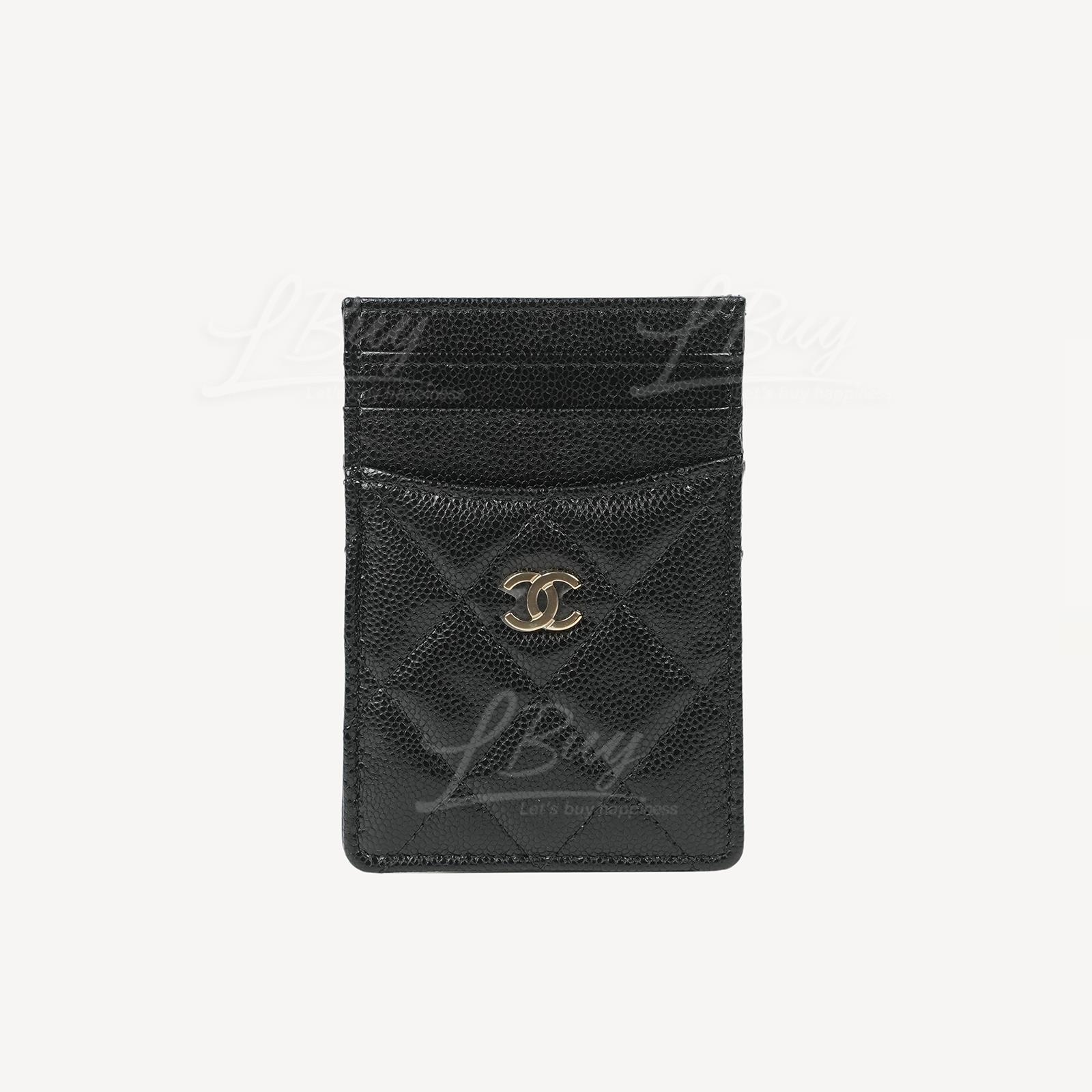 Chanel 金色CC Logo 荔枝皮卡片套 黑色AP3595