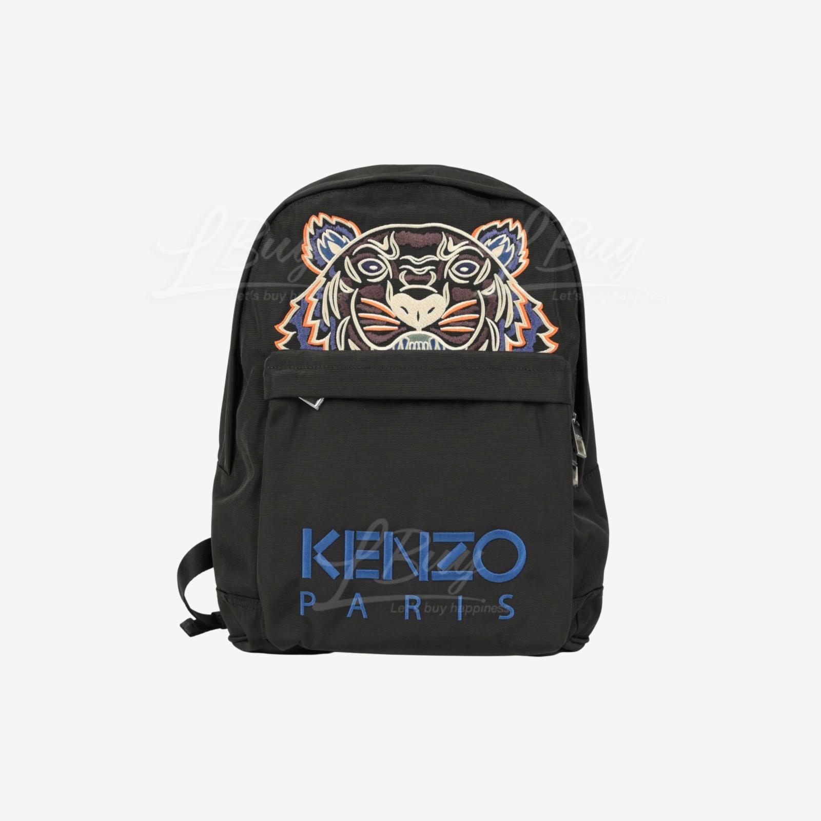 KENZO Blue and White Embroidered Tiger Print Backpack Black