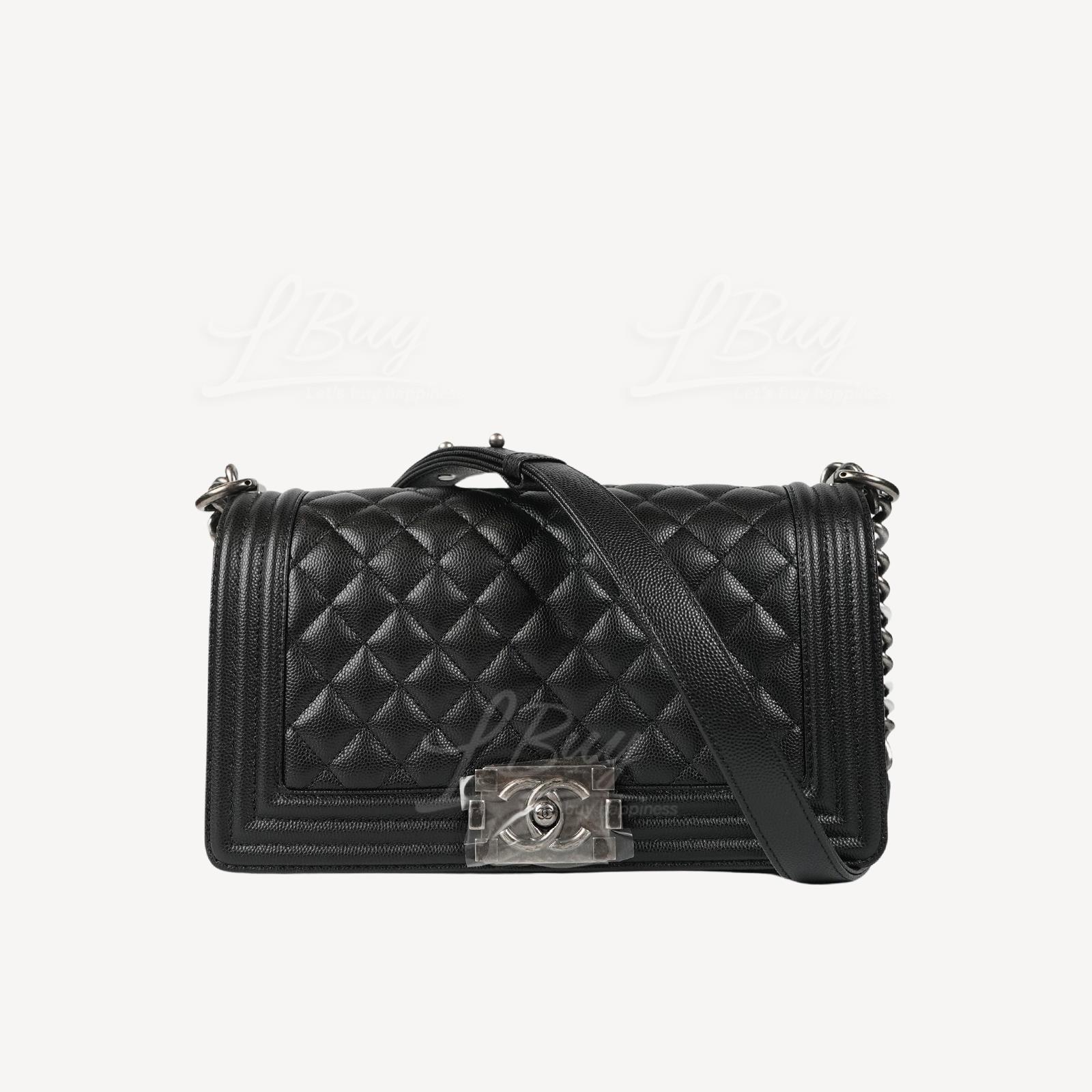 Chanel Boy Calfskin Medium 25cm Handbag Black Silver CC Logo A67086
